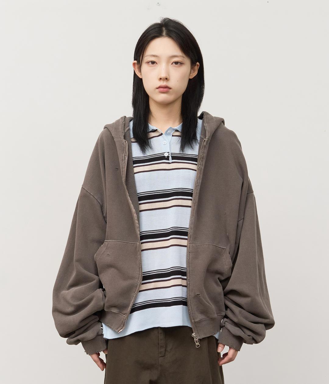 Risa Damage Cropped Zip Hoodie (5color)