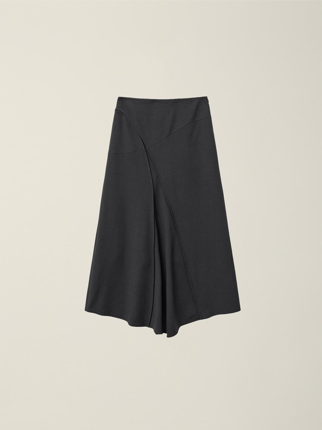 OBLIQUE CUT LONG SKIRT  CHARCOAL