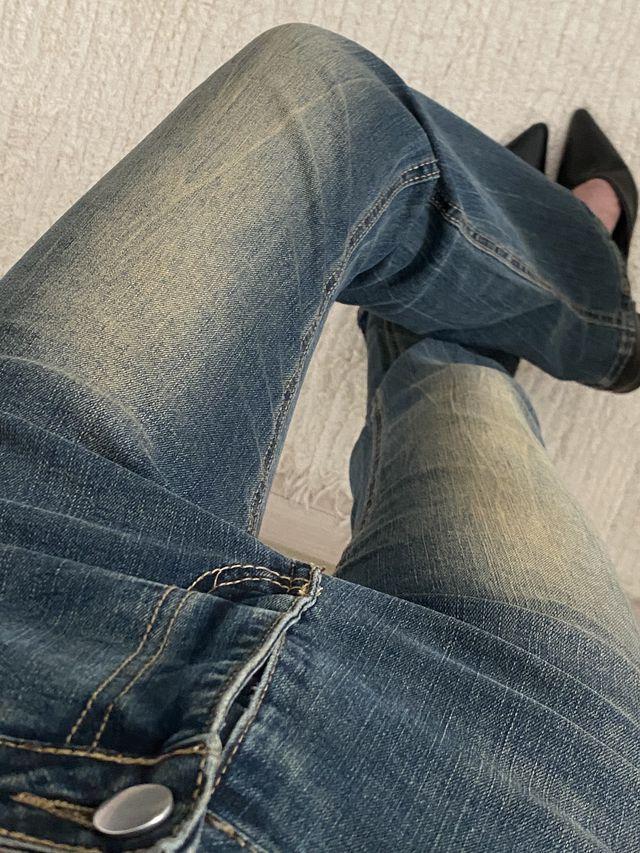 Y2K 빈티지 워싱 로우라이즈 부츠컷 스판 데님_어썸