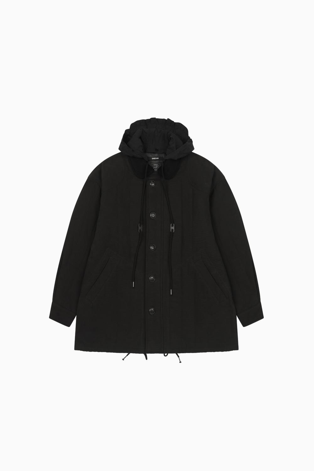 CORDUROY COLLAR QUILTED JACKET, BLACK
