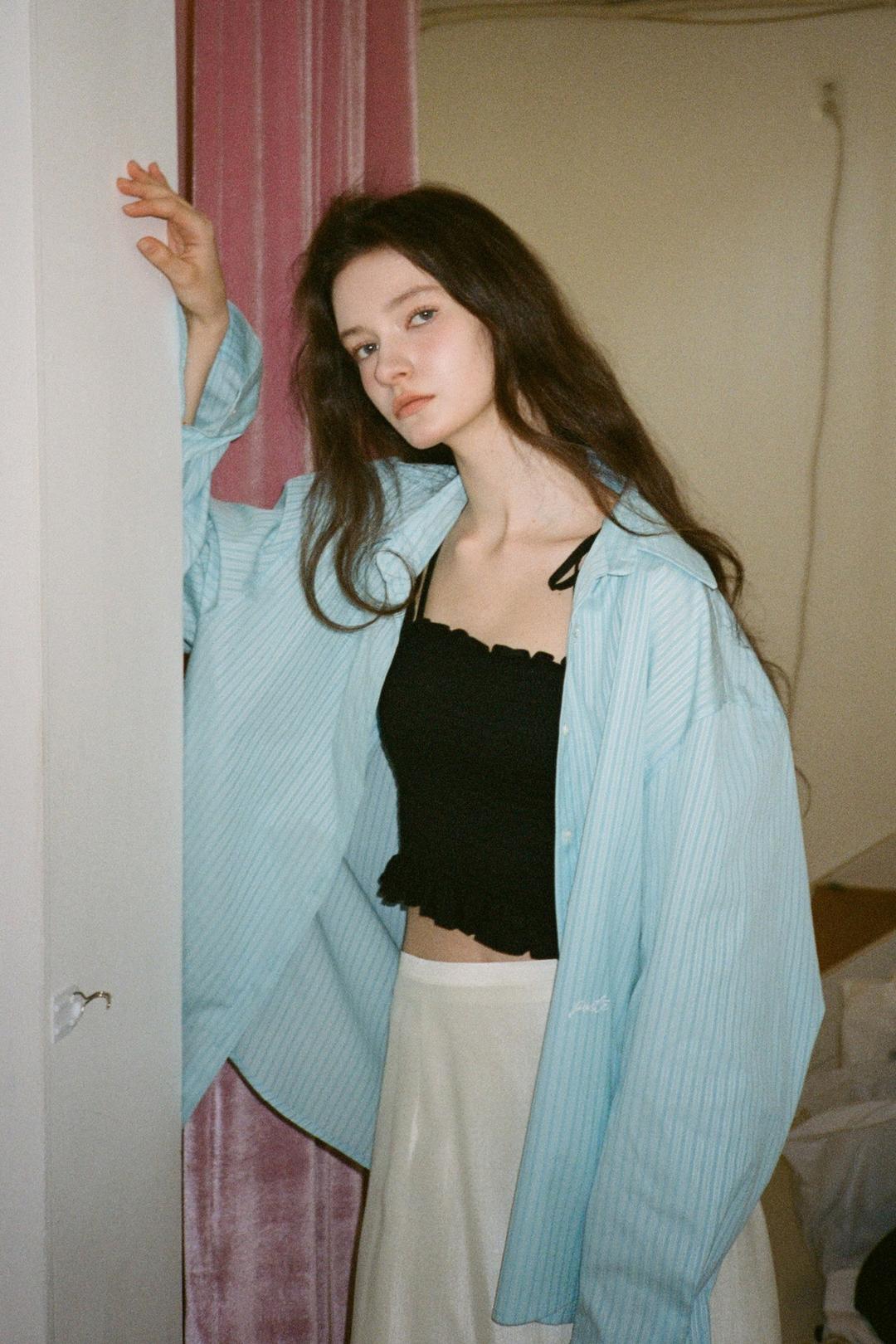 fresh striped cotton shirt_candy blue