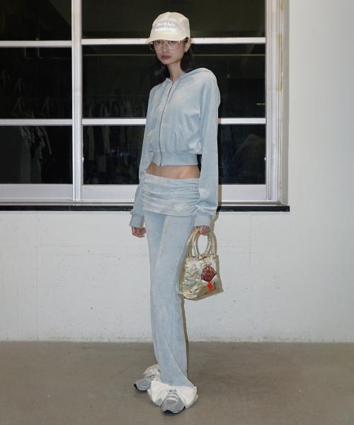 Velour Shirring Lowrise Pants Baby Blue