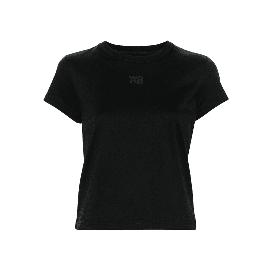 (W) Alexander Wang Puff Logo Shrunken T-Shirt in Cotton Jersey Black