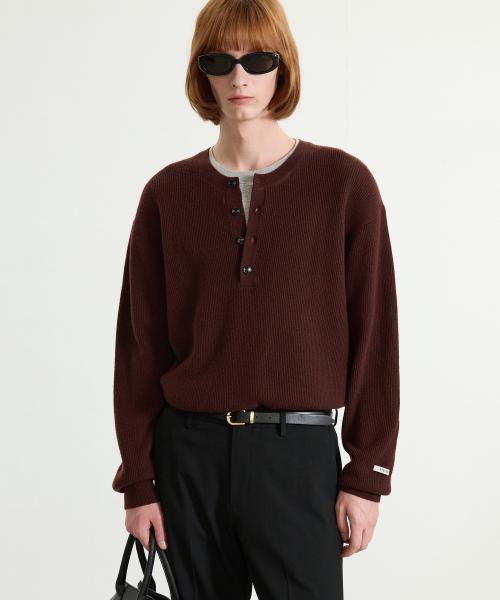 Oversize Rib Henley Neck Knit (Burgundy) TNSW5F109D2