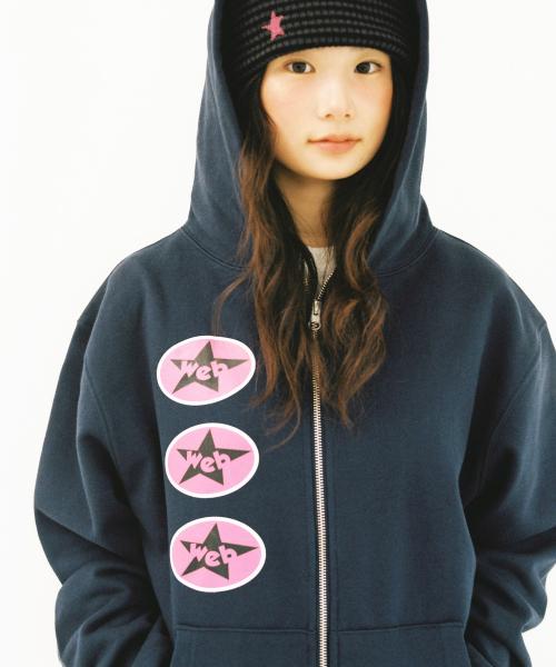 웹 스타 패치 후드 집업 - 네이비