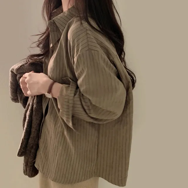 [스웨이드❤️/레이어드]스타터 스트라이프 빈티지 스웨이드 루즈핏 셔츠 남방
