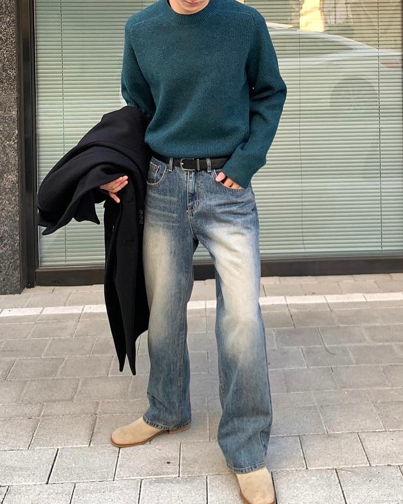 Ol tanned warm blue semiwide denim