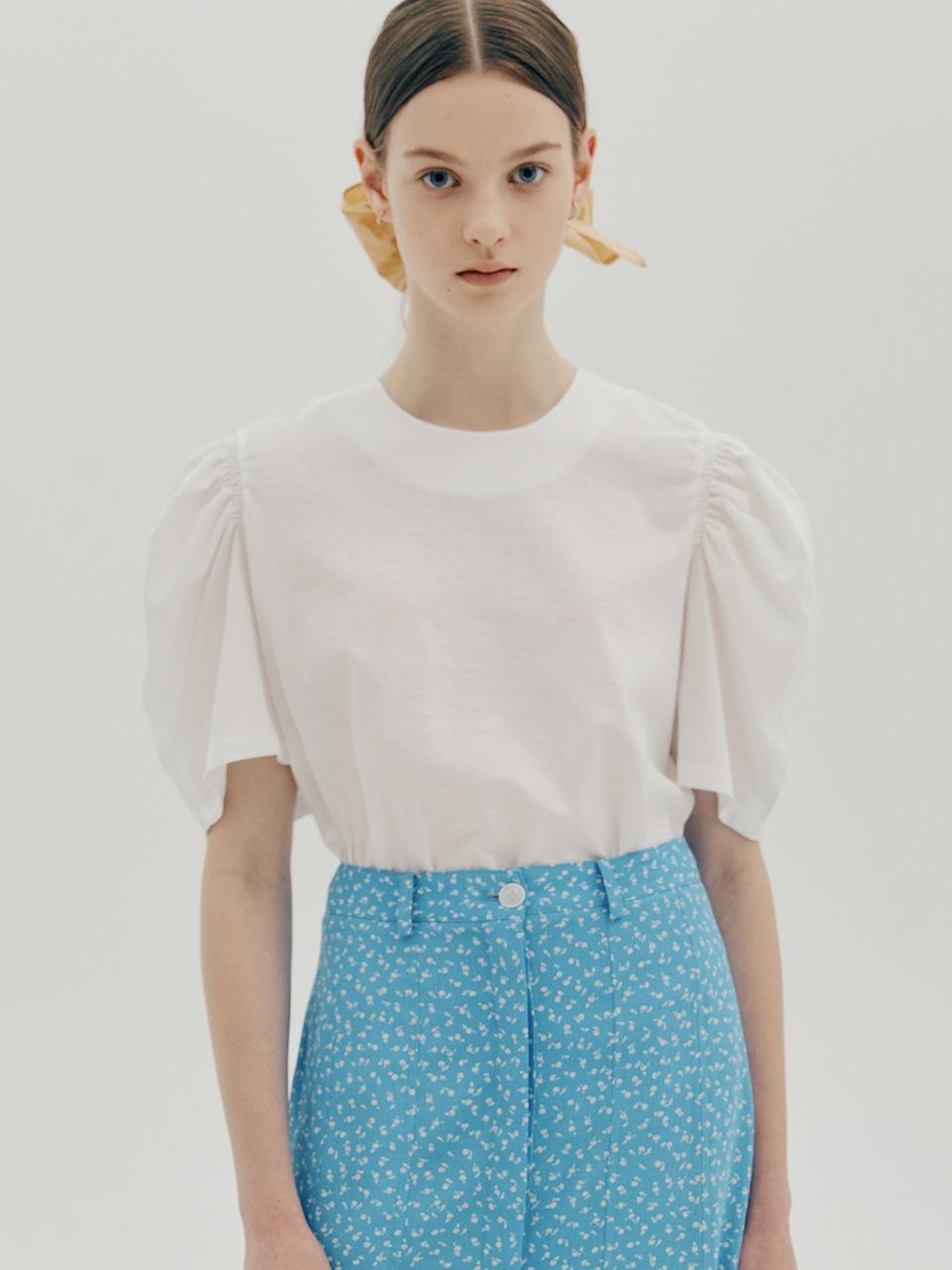 Lace up puff top - White