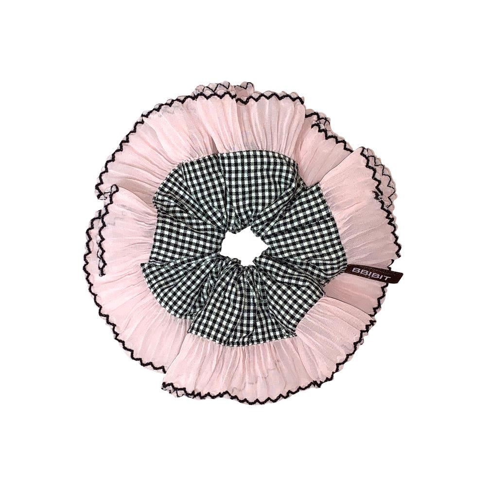 블랙미니체크 & 웨이브 레이스 스크런치