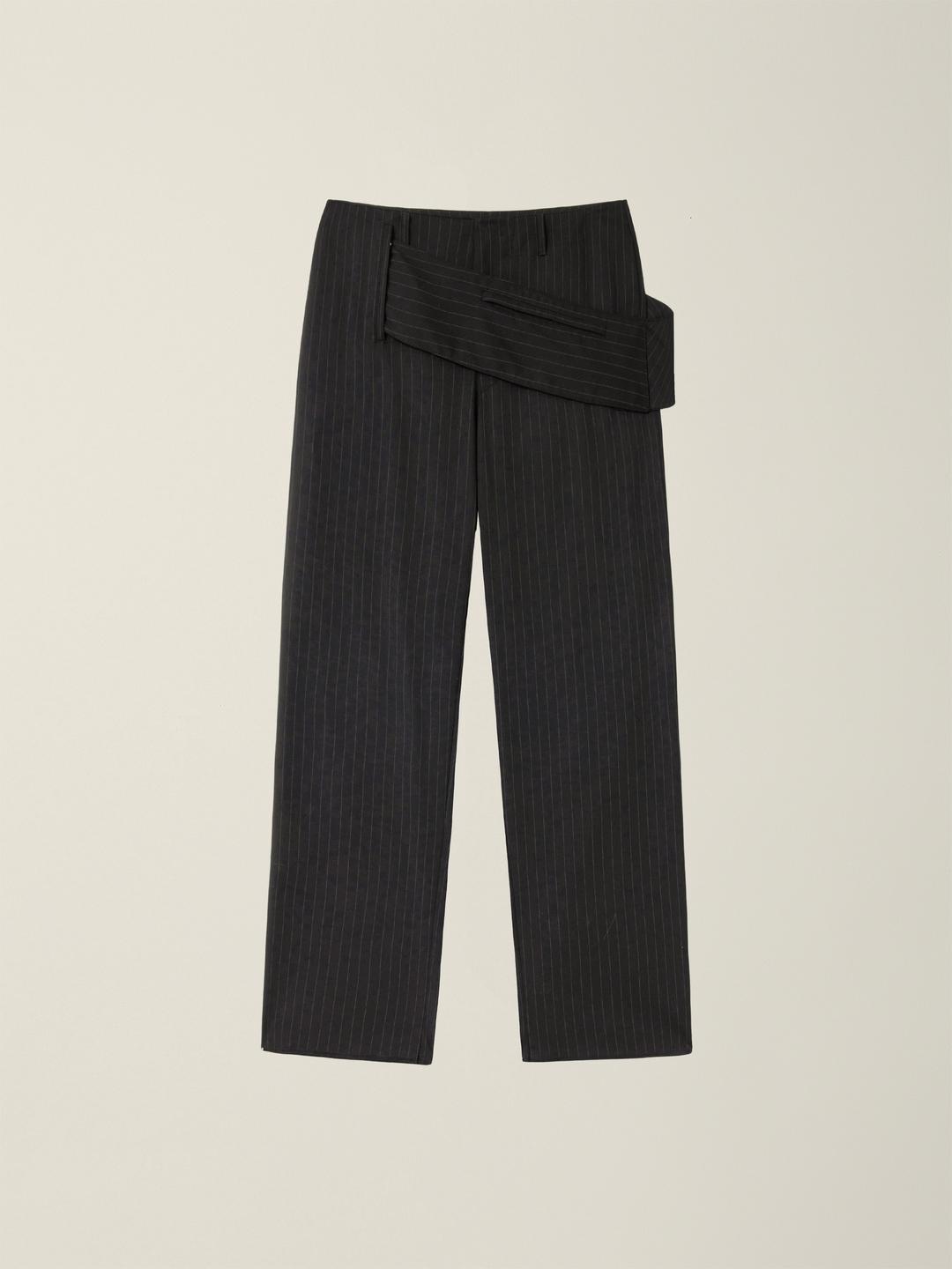 MENS BELTED POCKET TROUSER  BLACK (STRIPE)