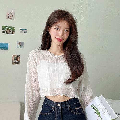 셈페르 🌊시원한 여름🌊 젤라 시스루 펀칭 크롭니트 /여름니트/그물니트/썸머니트/린넨니트/시스루니트/펀칭니트/부클니트/긴팔니트/여름가디건/볼레로/크롭가디건/린넨가디건/니트가디건/로브 - 위시버킷