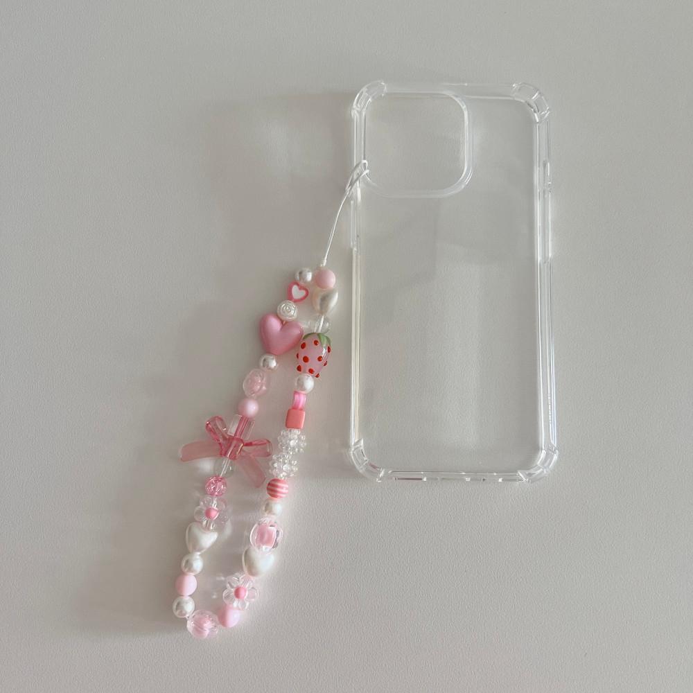 딸기스트랩 비즈스트랩 핸드폰 키링 핑크