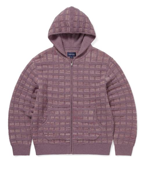 Textured Knit Zip Hoodie Dusty Pink