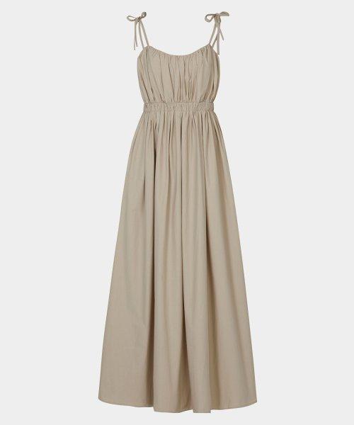 Shirring Back-Point Long Dress (Beige)