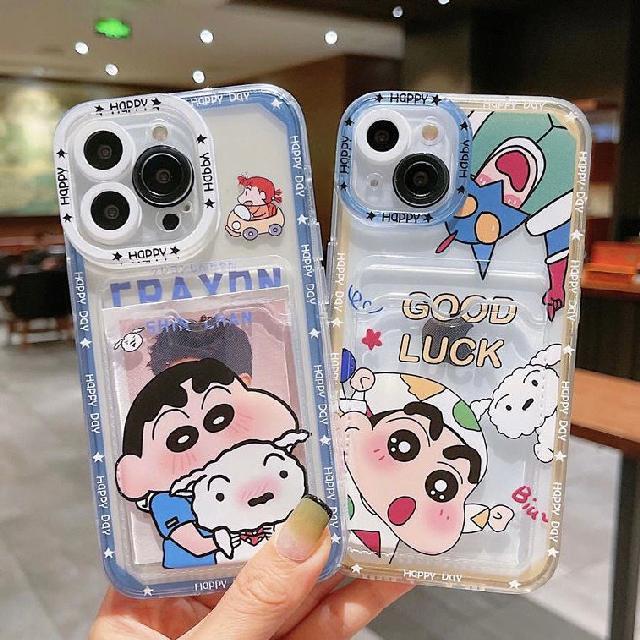 [주문제작/일부기종 당일출고] 아이폰 짱구 흰둥이 테두리 포인트 카드포켓 투명케이스 아이폰7 8  X 11 12 13 14 15 pro plus max