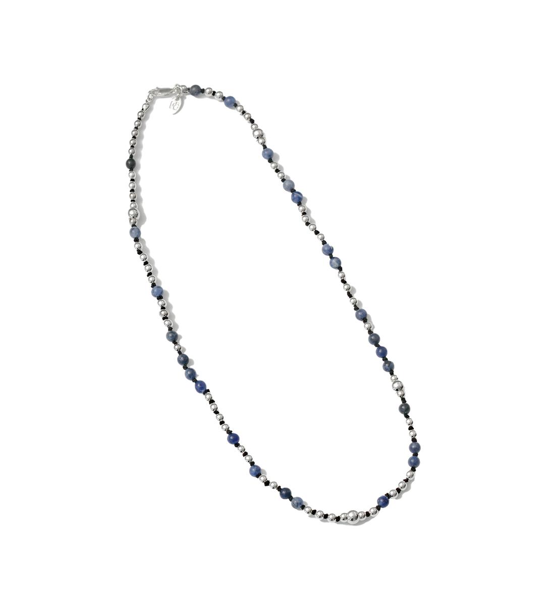 Sodalite Gemstone & Silver Ball Mix Necklace (Blue)