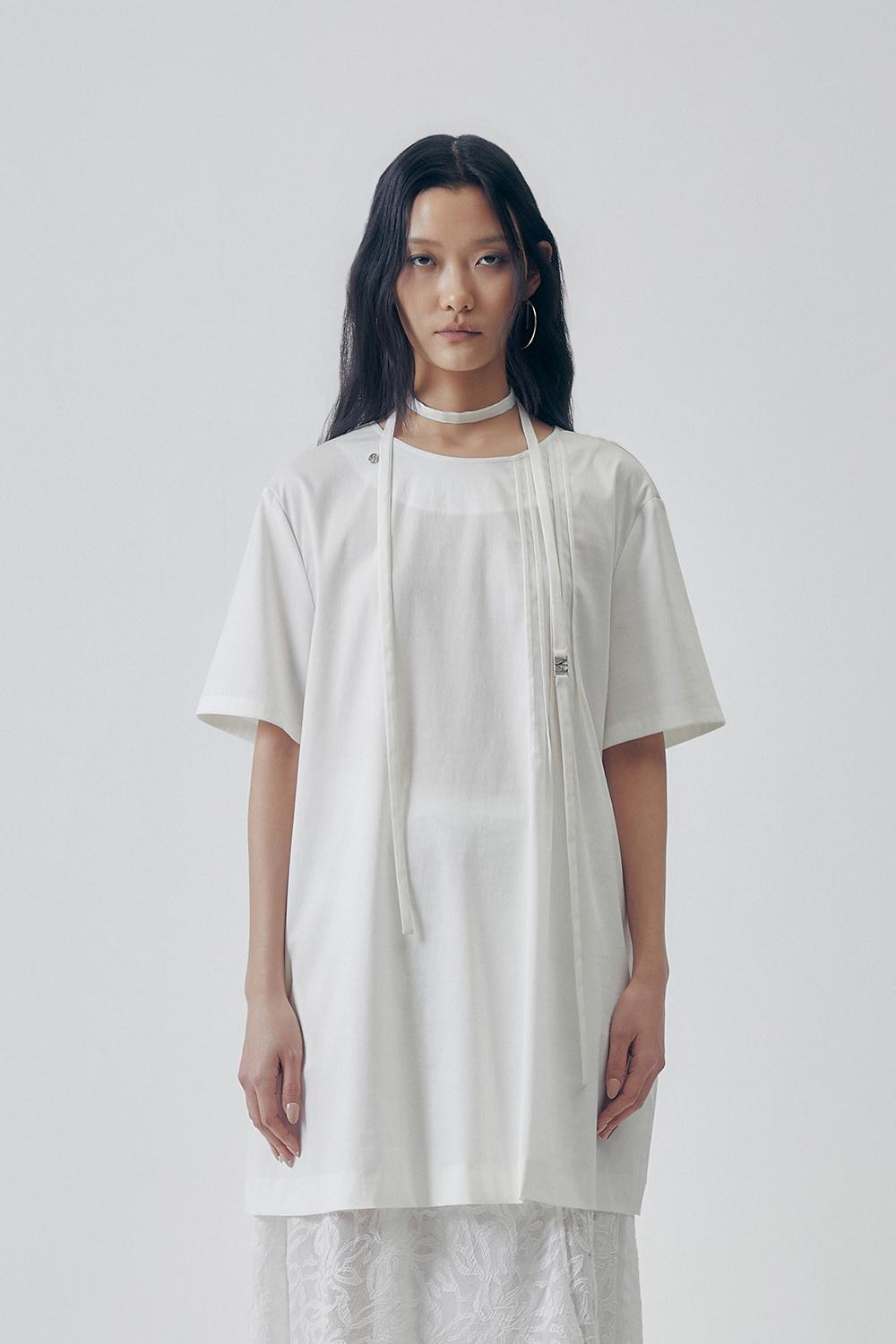 Pleat-Detail Mini Dress [ White ]