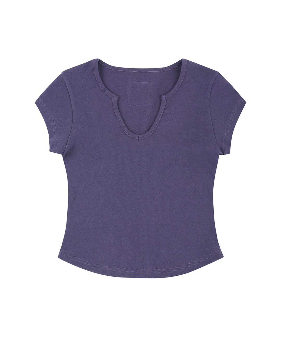 C 90S LINE SLIT NECK HALF-SLEEVE T-SHIRT_PURPLE