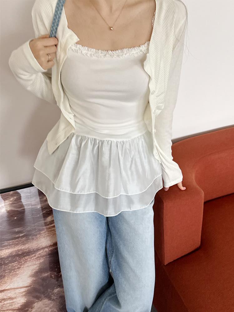 마샤 레이스 쉬폰 프릴 캉캉 레이어드 뷔스티에 나시