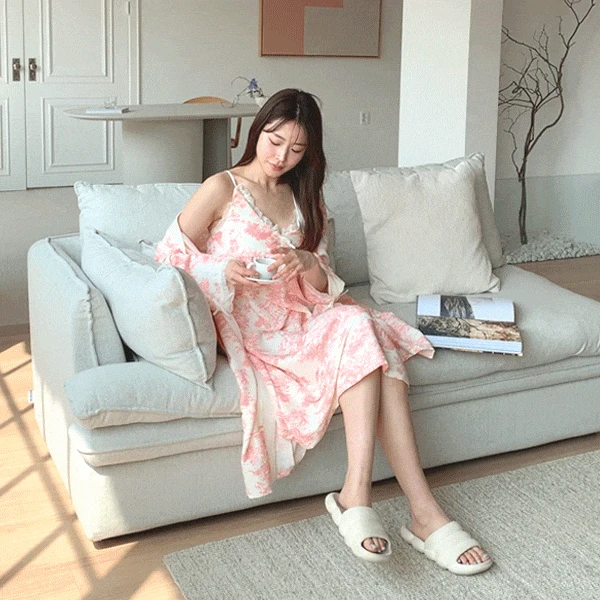 코오🌙💫 브라캡내장 슬립나시원피스+가디건 잠옷2세트