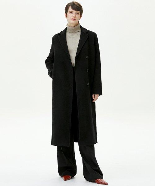 핸드메이드 울 세미오버핏 싱글 롱코트 블랙 MDCT006BLACK
