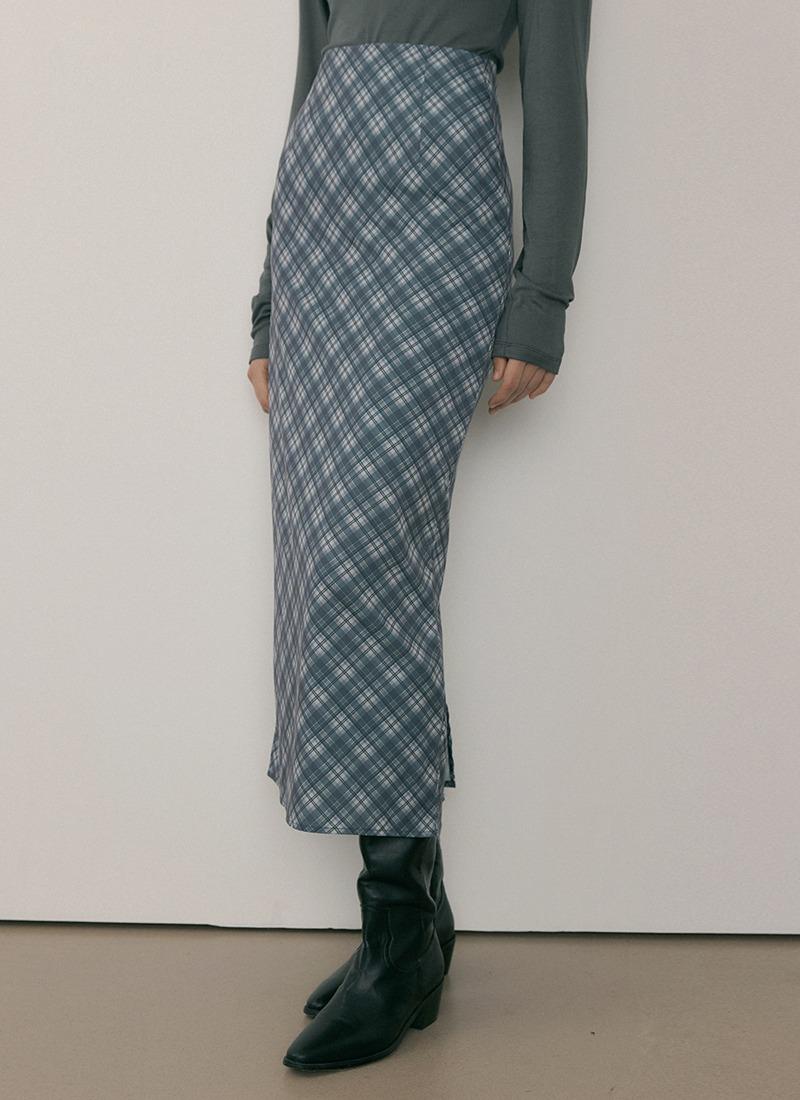 MOR CHECK LONG SKIRT MILD GRAY