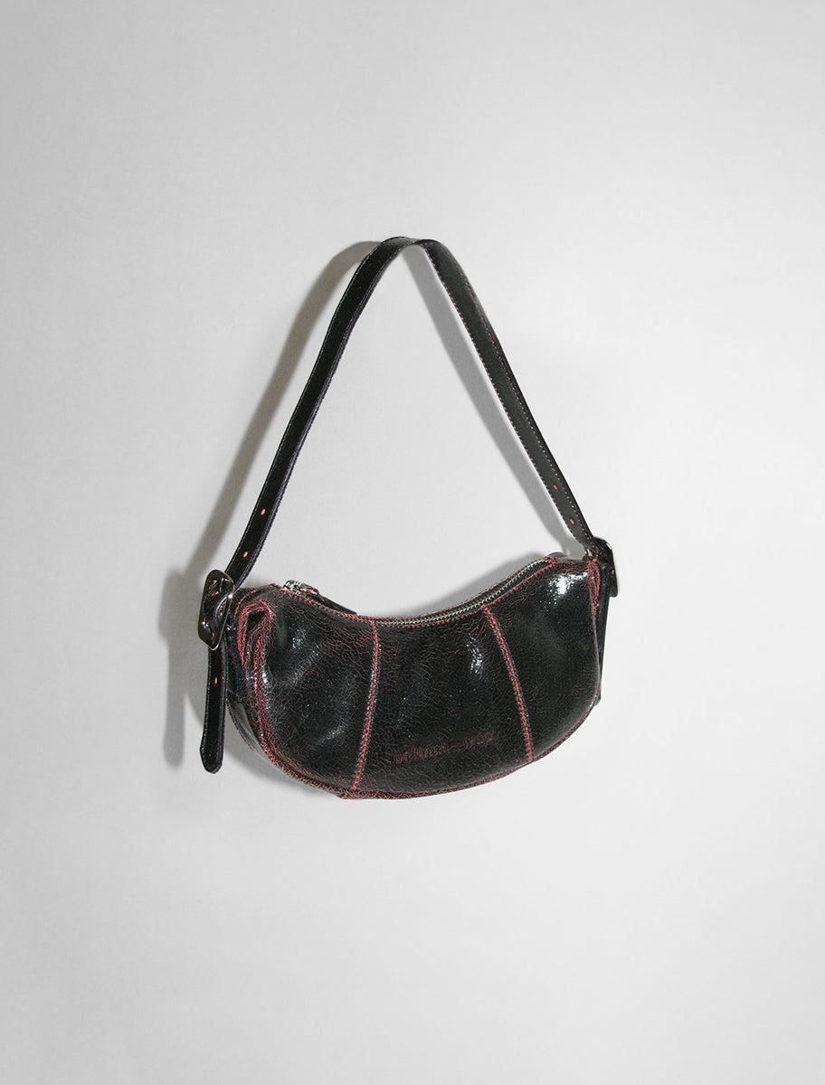 MINI BEAN- Black mini leather bean bag with embossed logo