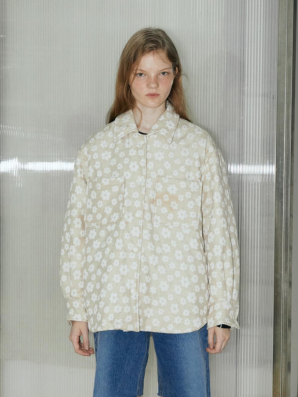 Flower Jacquard Padded Shirt Jacket