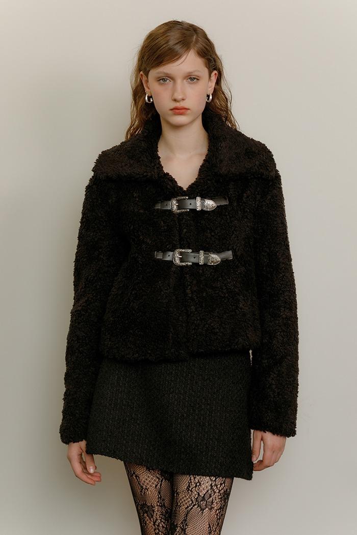 Western buckle fur jacket (black)