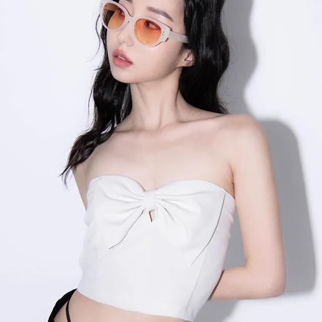 LITT 리본 지퍼 크롭 탑 _ 크림