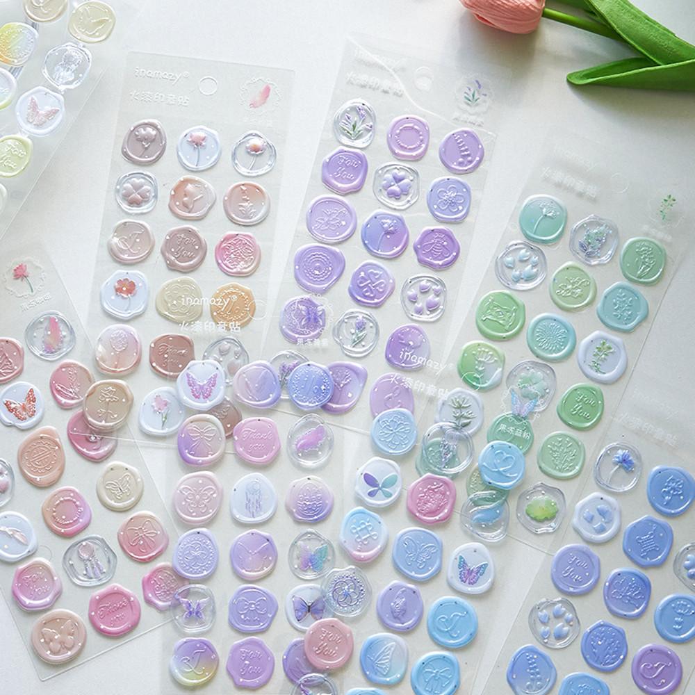 감성 파스텔 나비 꽃 청첩장 실링왁스 PVC 스티커 8종