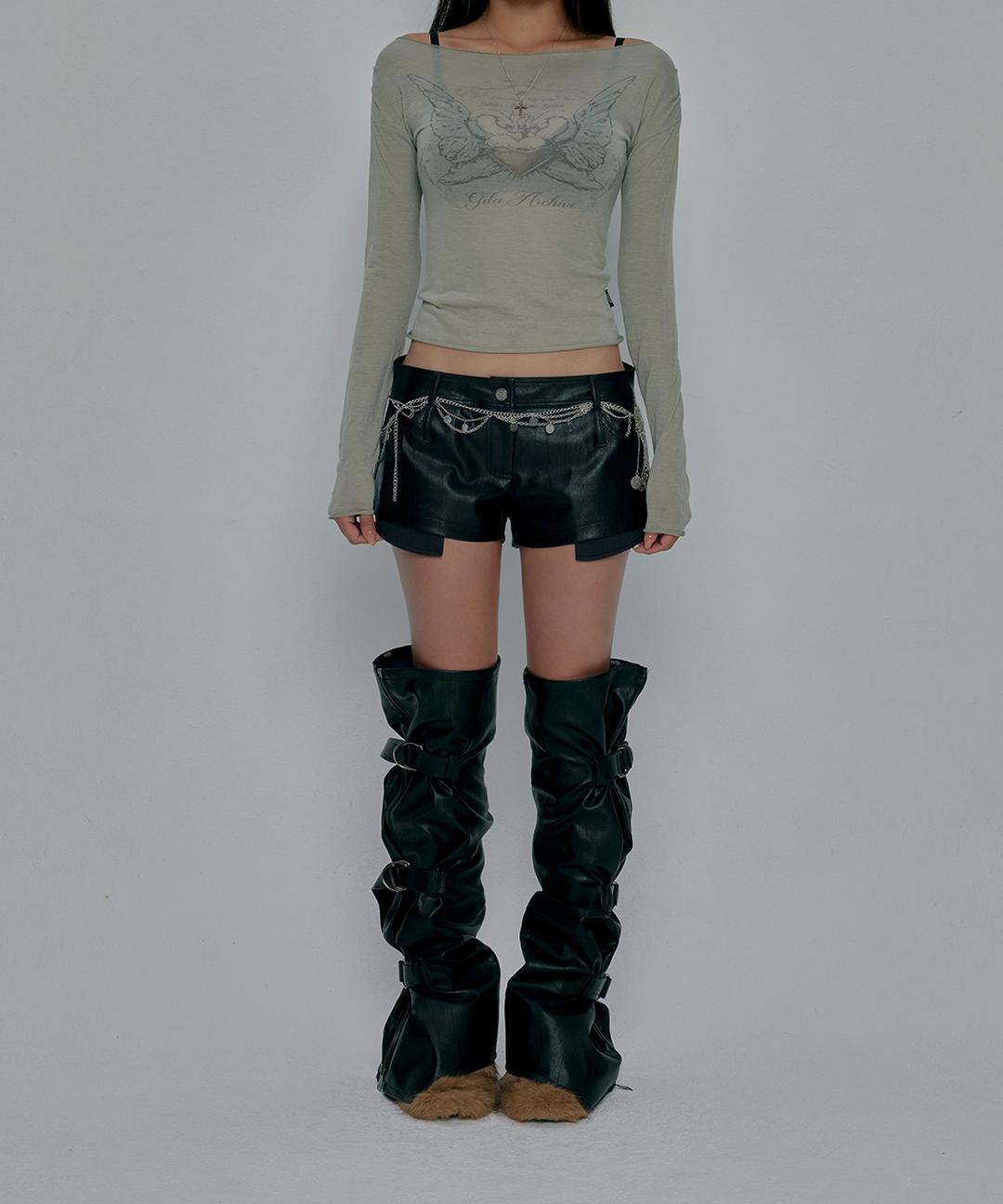 SHIRRING LEATHER SHORTS_BLACK