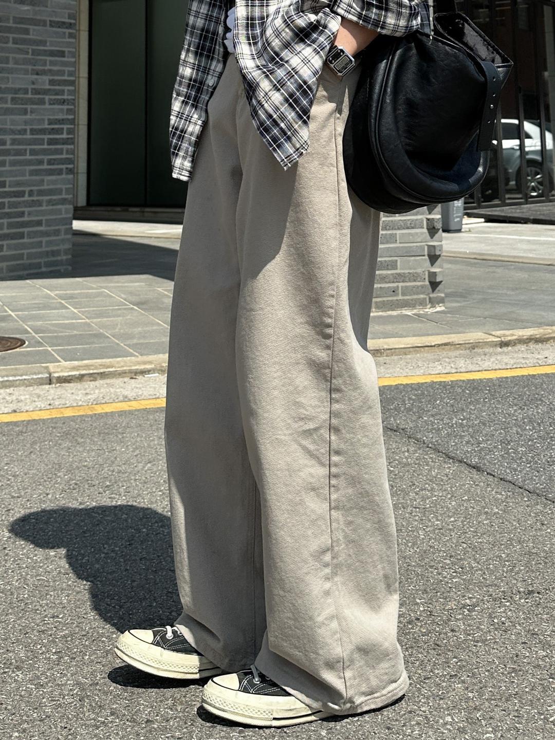 W206 side pin-tuck cotton pants (3color)