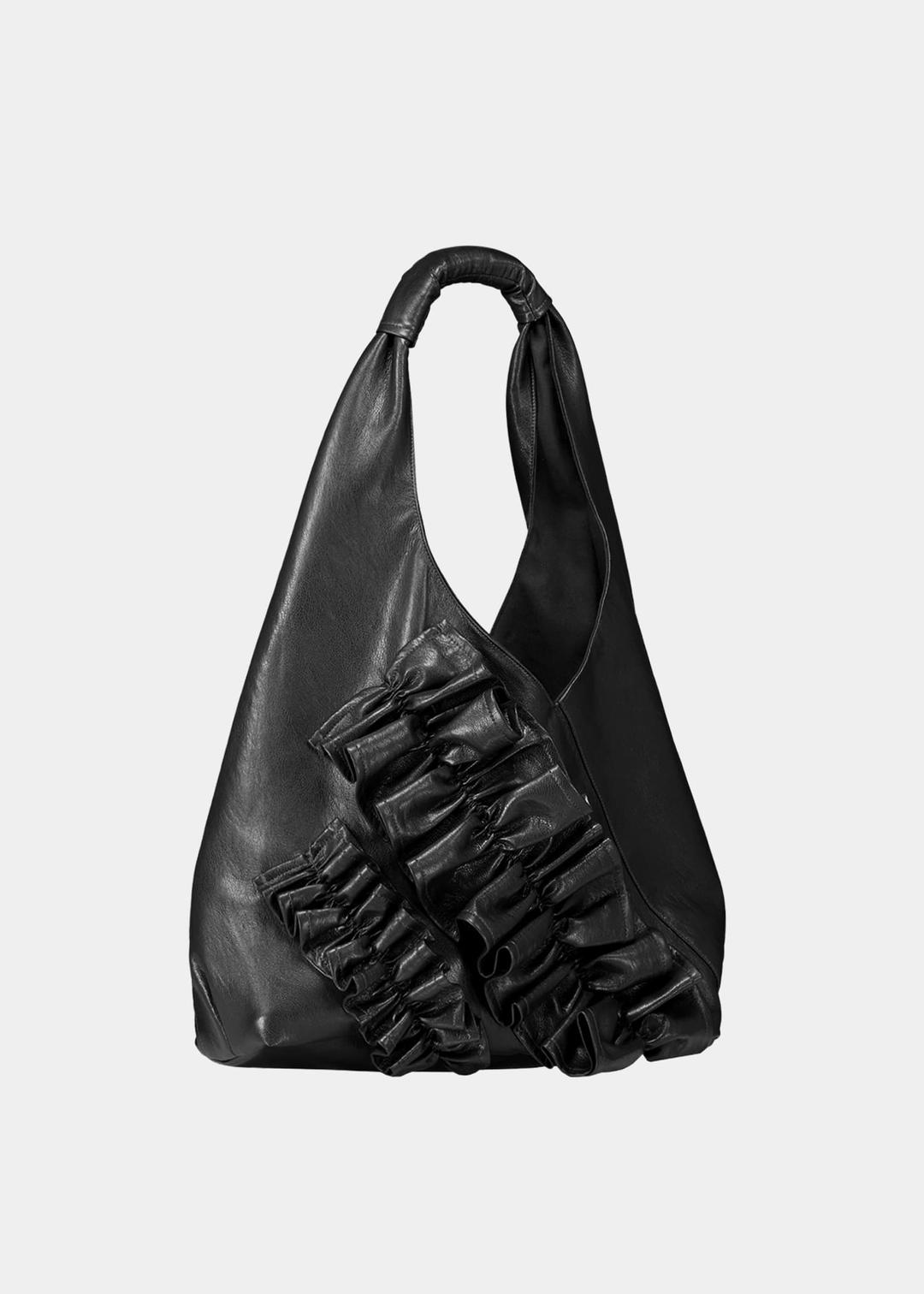ORIGAMI RUFFLE LEATHER BAG - BLACK