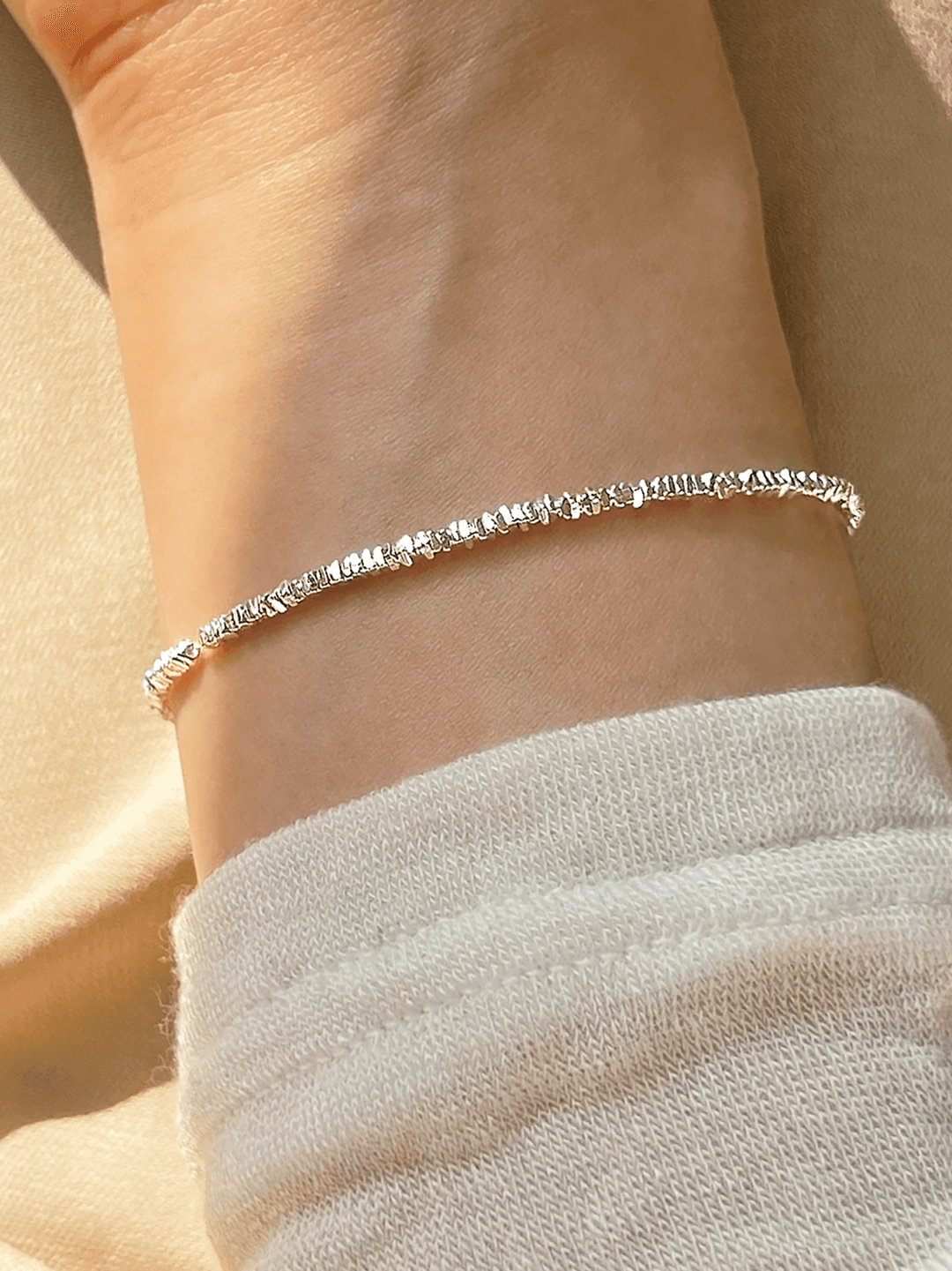 [무배] 실버925 컷팅 스퀘어 칩 스톤 비즈 레이어드 은 팔찌