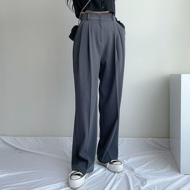 (기장선택/S~2XL) 인생핏 찰랑 투턱 뒷밴딩 와이드 슬랙스_쏠트베이비