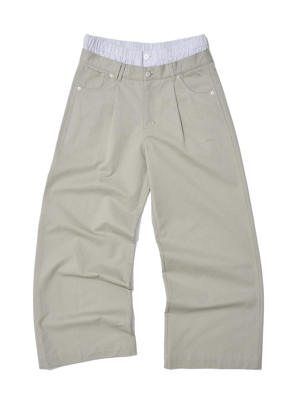 [WOMEN] DOUBLE WAIST PLEATED WIDE LEG PANTS_STONE