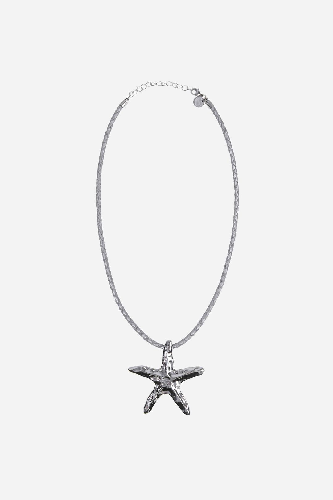 STARFISH LEATHER STRAP NECKLACE / SILVER