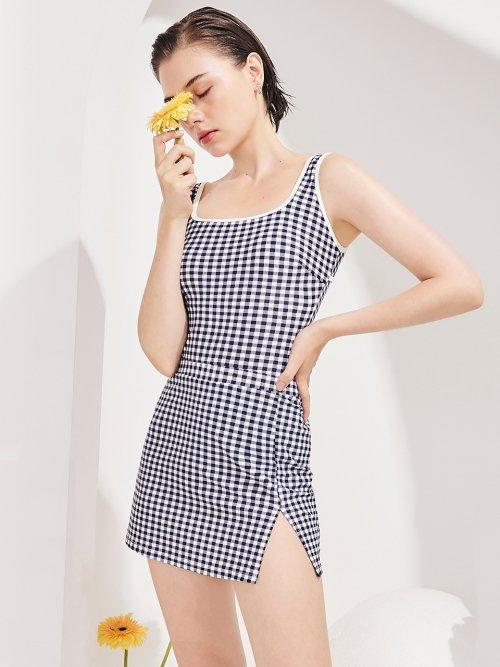 SET 깅엄 스퀘어넥 원피스수영복 셋업