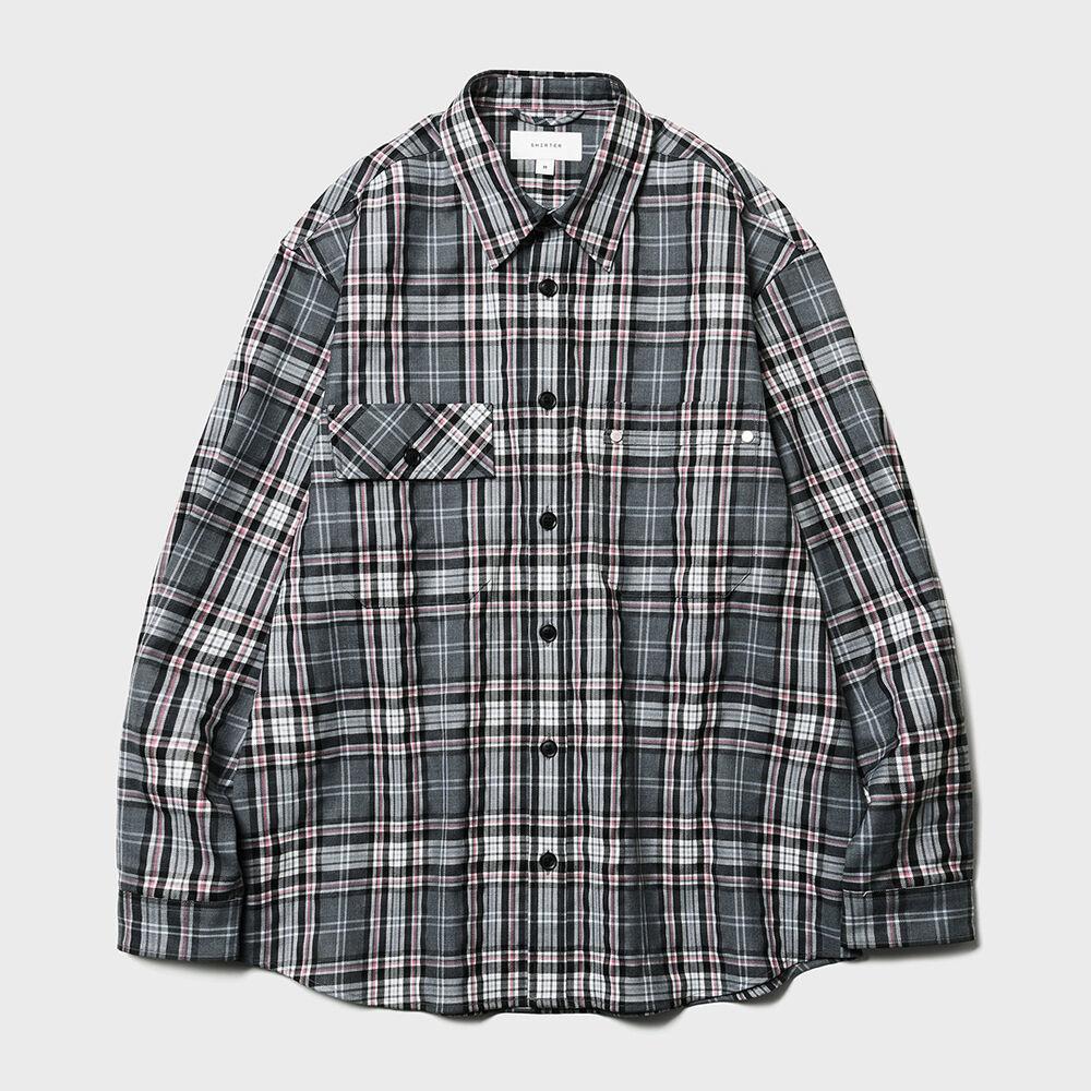 WOOL TWO POCKET SHIRT (CHECK GREY)