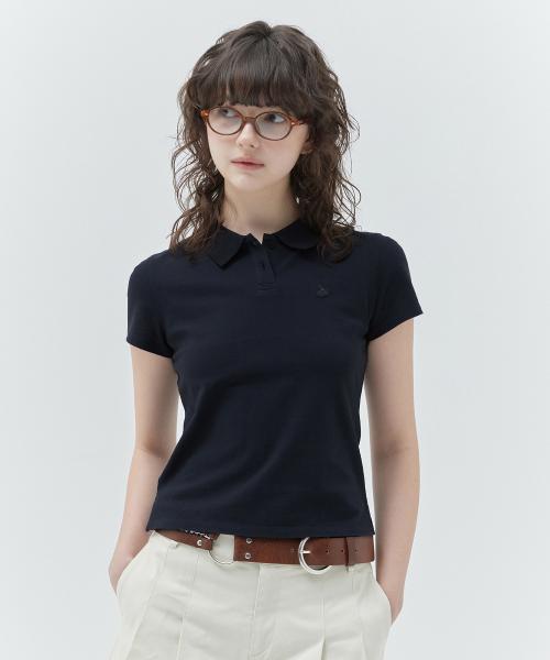 키르시 플레인 슬림핏 피케 티셔츠 [다크 네이비]