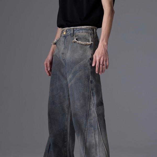 Raw Edged Dirty Washed Slightly Flared Jeans