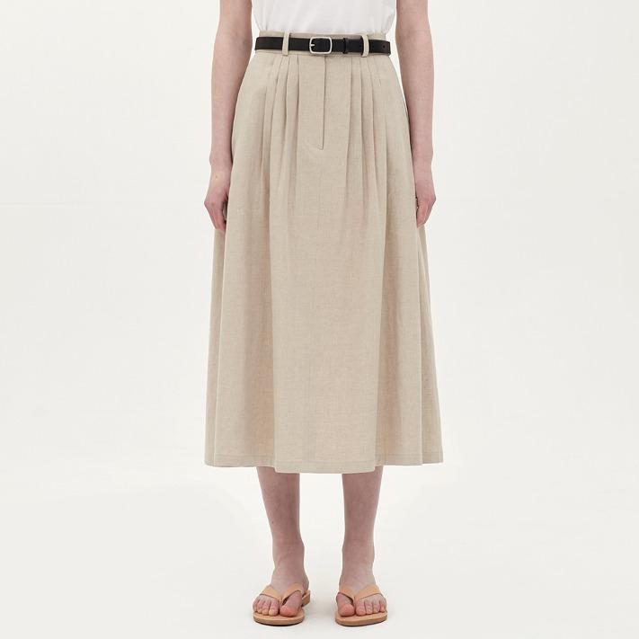 linen 8-tuck skirt_oatmeal