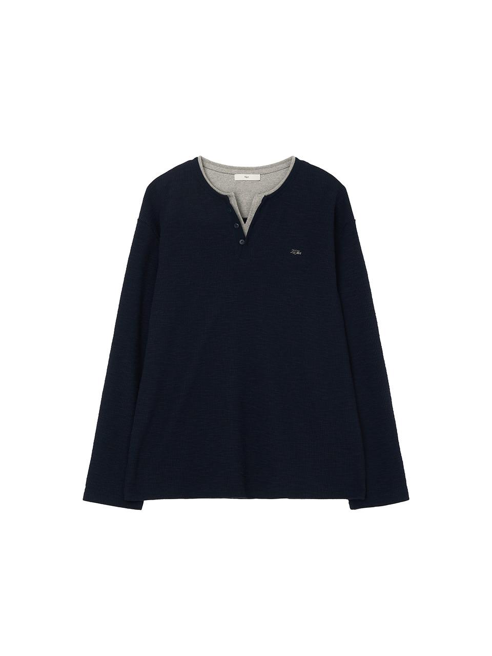 [3차] Double Layered Henry Neck Long Sleeve Tee Navy