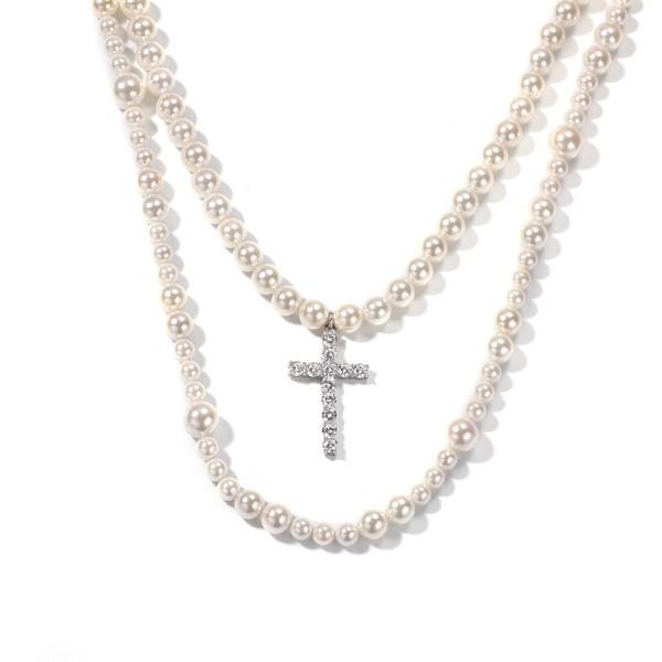 [韓国人気ジュエリー] nff two line gemstone pearl necklace 엔프프 two line gemstone pearl necklace - 위시버킷