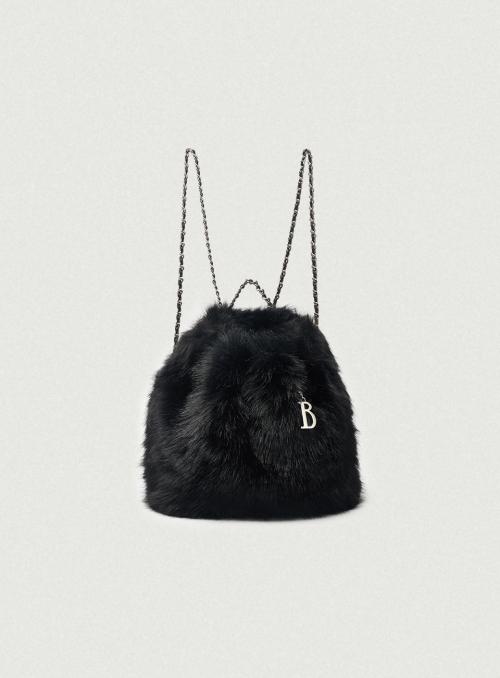 Fur Drawstring Backpack_Black
