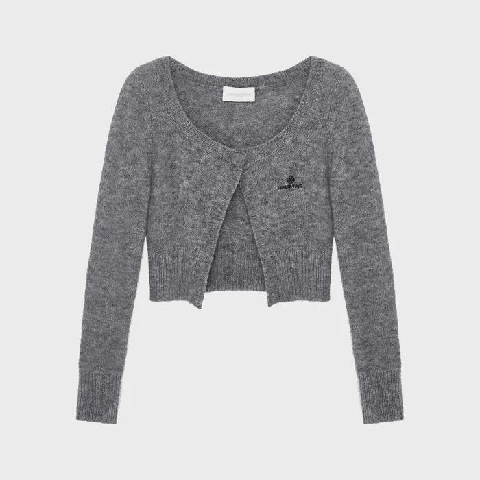 (W) SINGLE-BUTTON CARDIGAN (GREY)