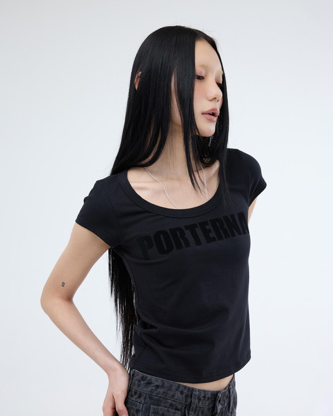 U-NECK LOGO T-SHIRT-BLACK