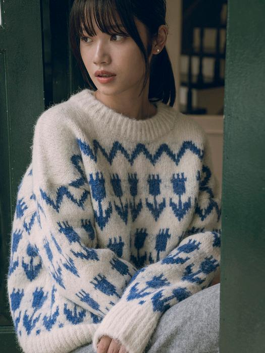 KN4240 Flower hairy wool knit_Cream