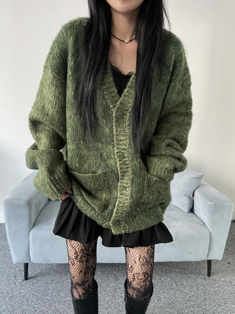 [UNISEX/컬러추가]포켓 브러쉬 브이 가디건(chacoal,green)